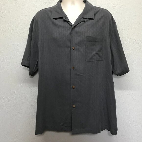 Tommy Bahama Shirt Mens XL Gray Silk Embroidered Original Fit Short Sleeve - Picture 3 of 10
